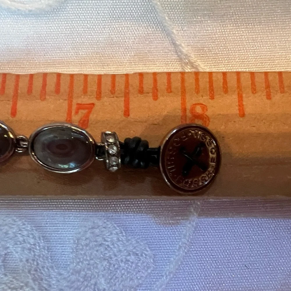Fossil Bronzetone, Oval Real Stone & CZ Bead Bracelet w/ earrings